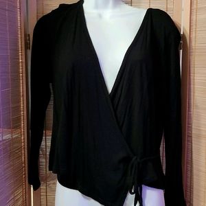 Black wrap top jersey blouse